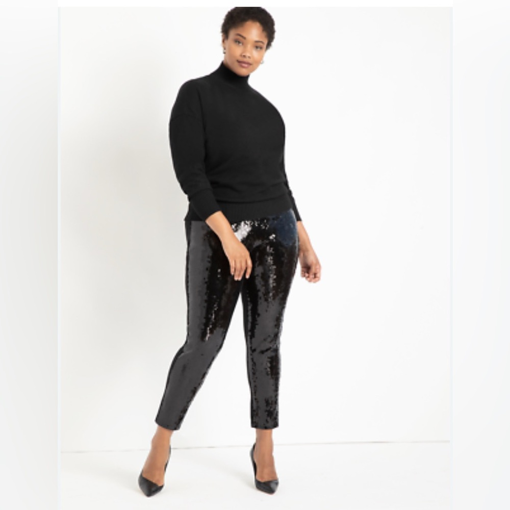 ELOQUII Black Sequin Women’s Skinny Dress Pants Elastic Waistband Size 16